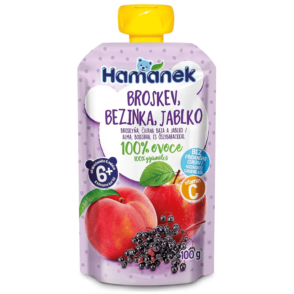 Пюре яблуко, персик, бузина Hamanek 100г 1215909
